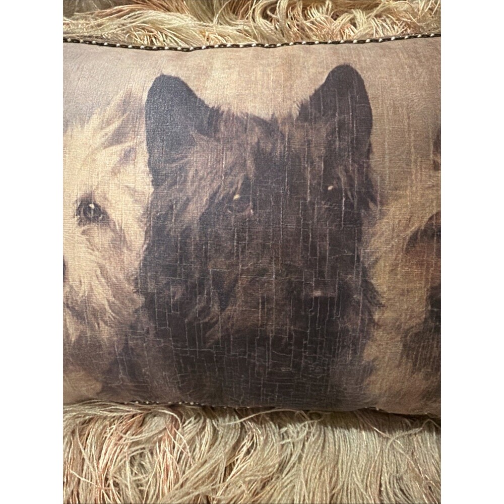 Pulvermacher Designs NYC Terriers Dogs Throw Pillow Fringe Decor Tan Cottage - Picture 4 of 15